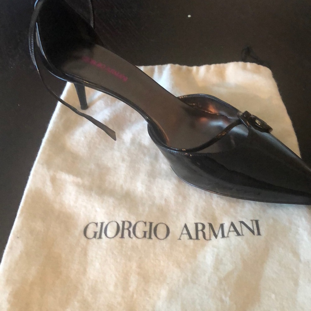 Giorgio Armani Black Ankle Strap Kitten Heel